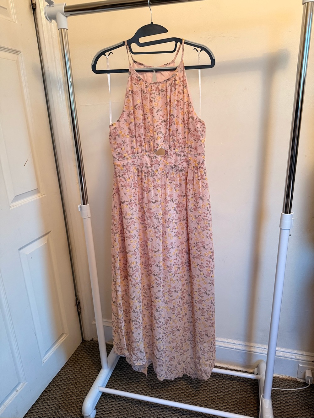 BCBGeneration Pastel Pink Floral Maxi Dress with High Neck